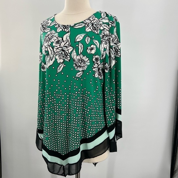 Alfani Handkerchief Hem Geo Mix Blouse Ladies Size Large - Picture 1 of 6